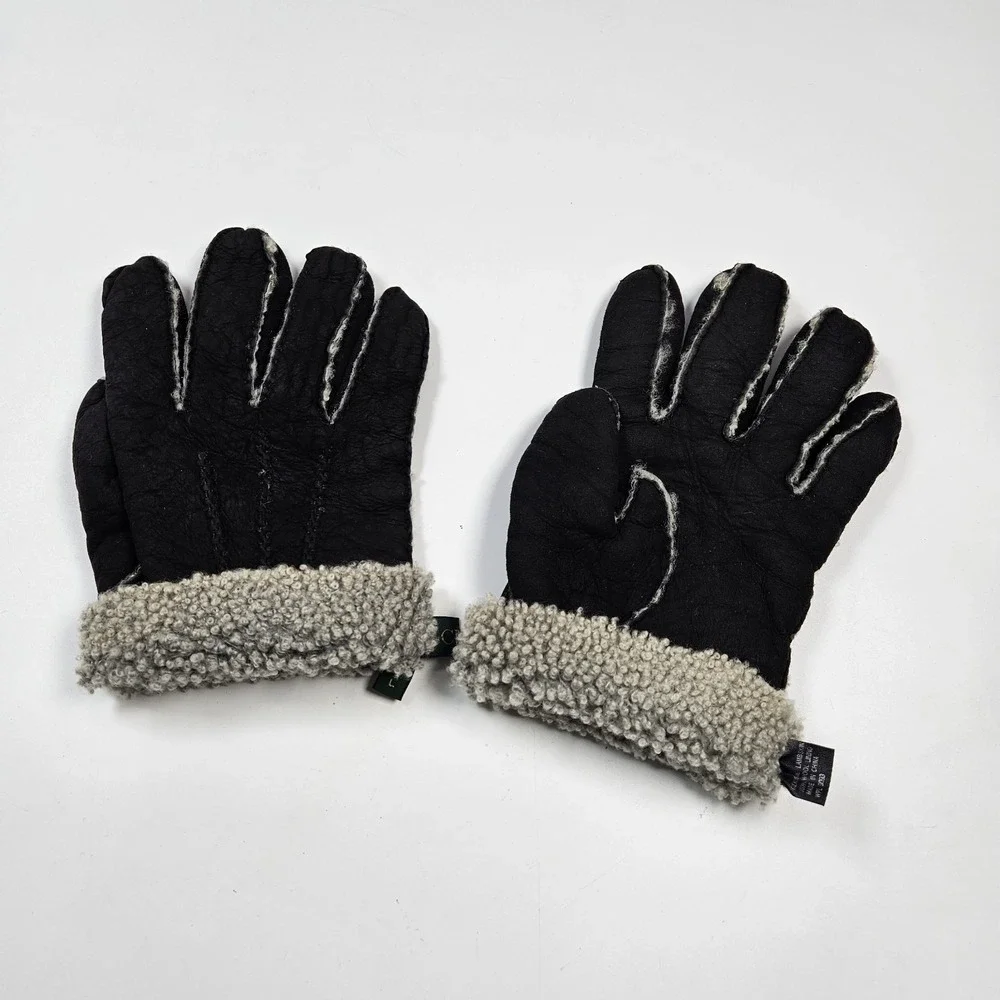 J. Crew Oarsman Gloves‎ Mens Large Black Lambskin Leather Wool Lined Winter Warm